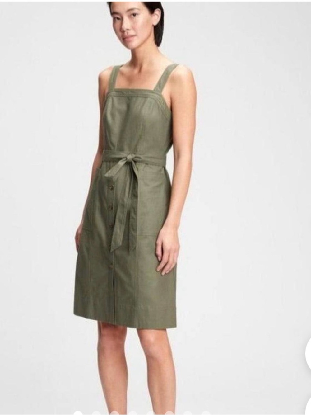 GAP olive green cotton linen mix, apron style dress. 10P